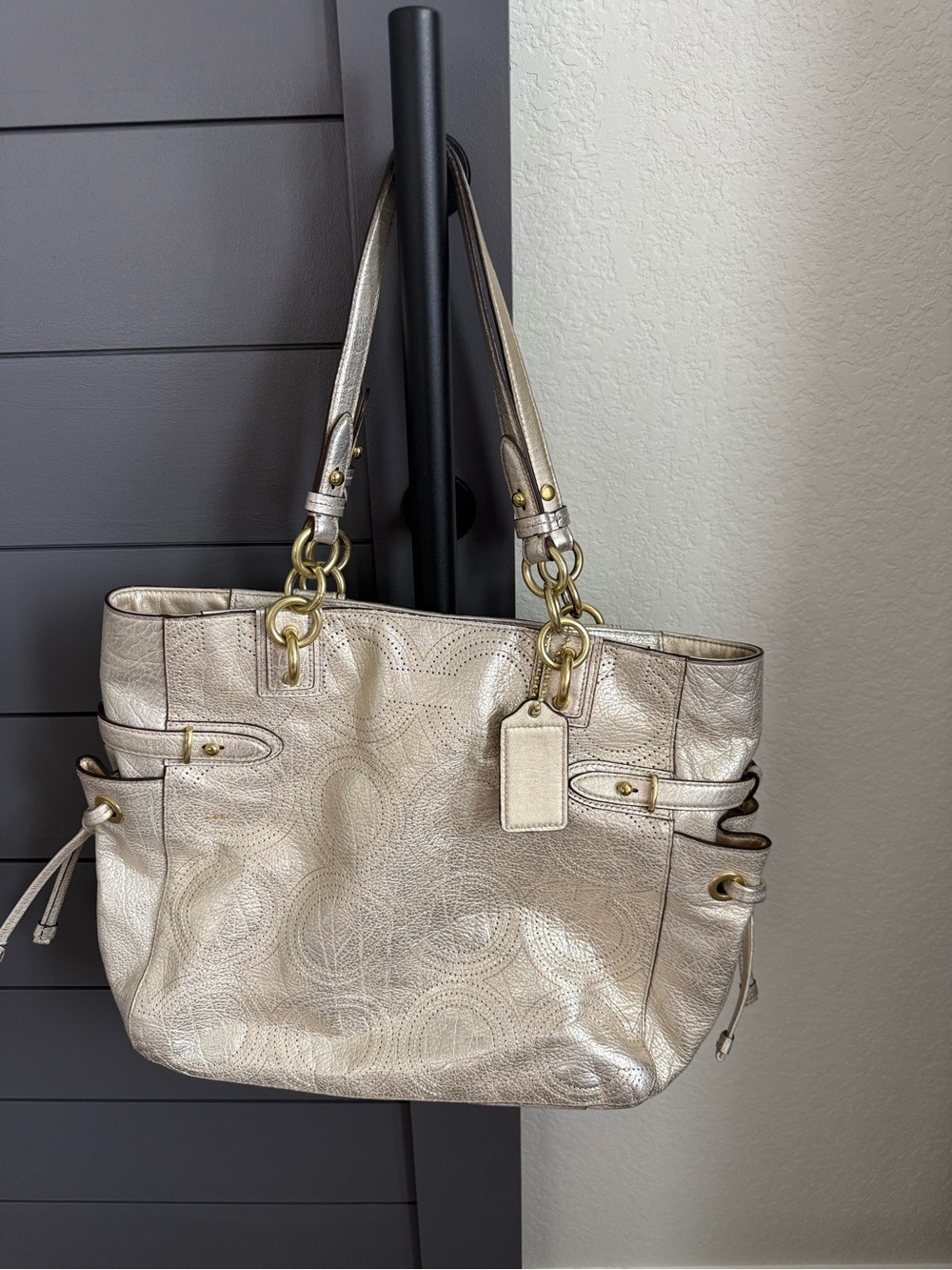 Coach Metallic Champagne Shoulder Bag with Gold Hardware